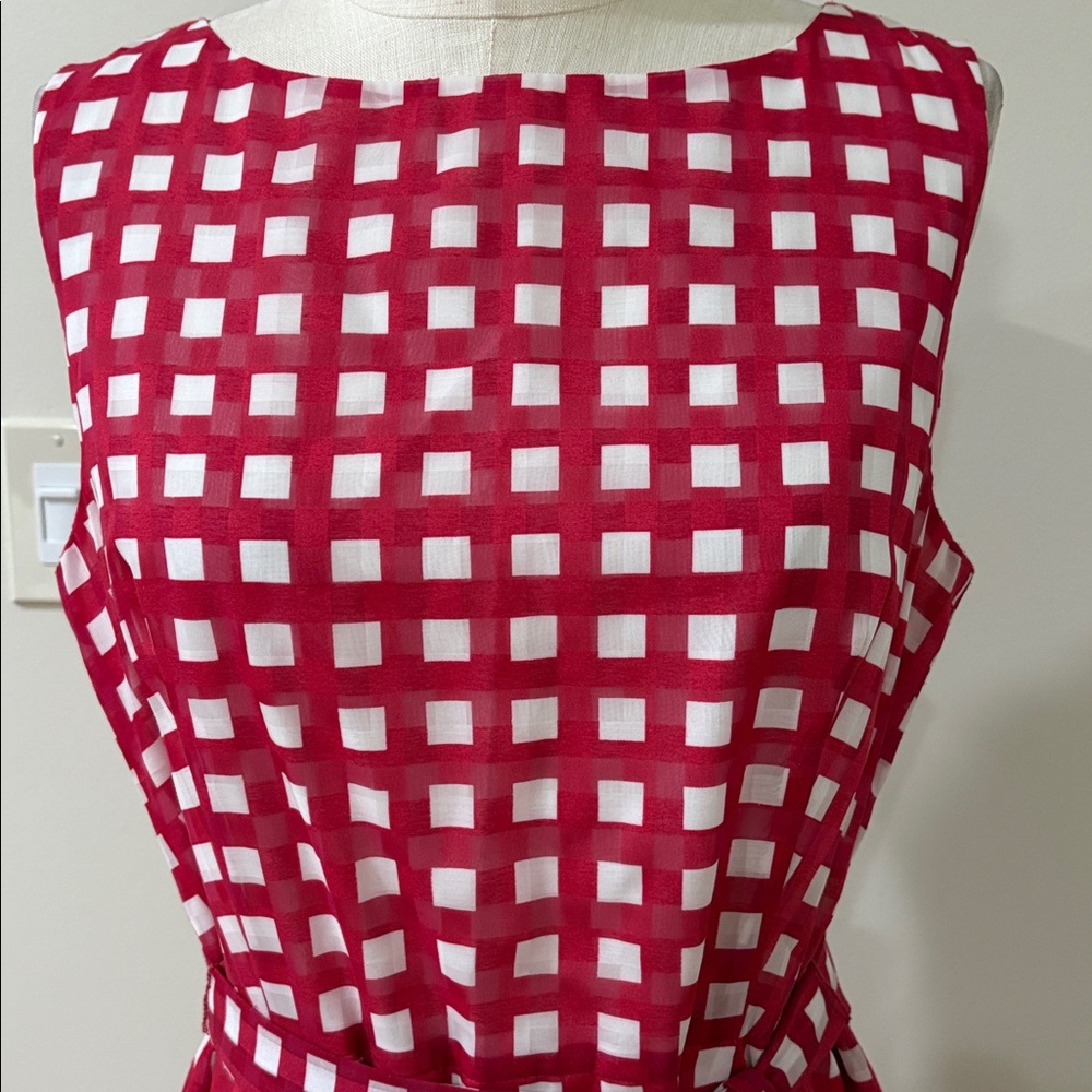 Anne Klein Red and White Gingham Midi Dress - Picture 3 of 14